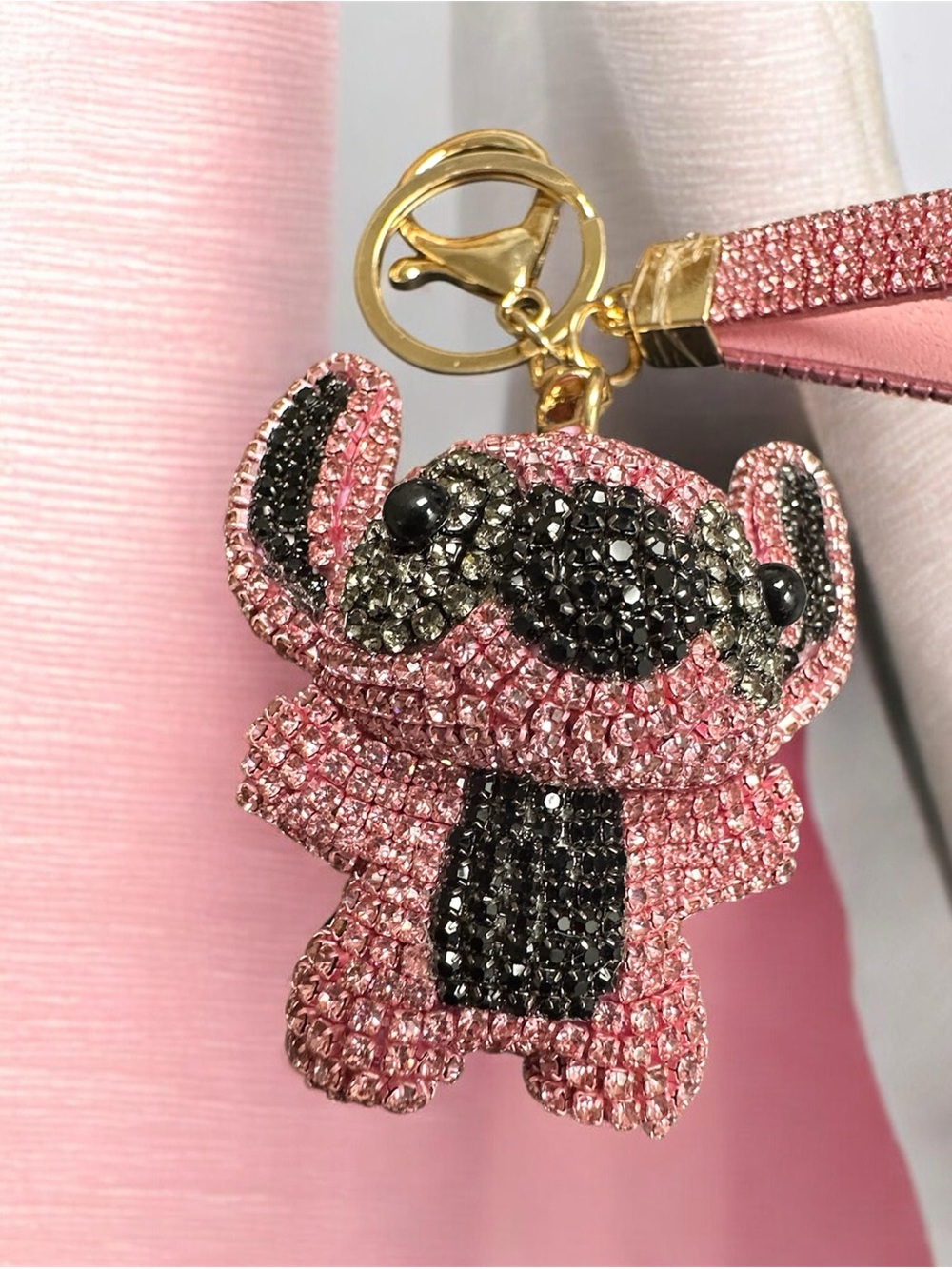 Handmade Pink Crystal Stitch Keychain Charm